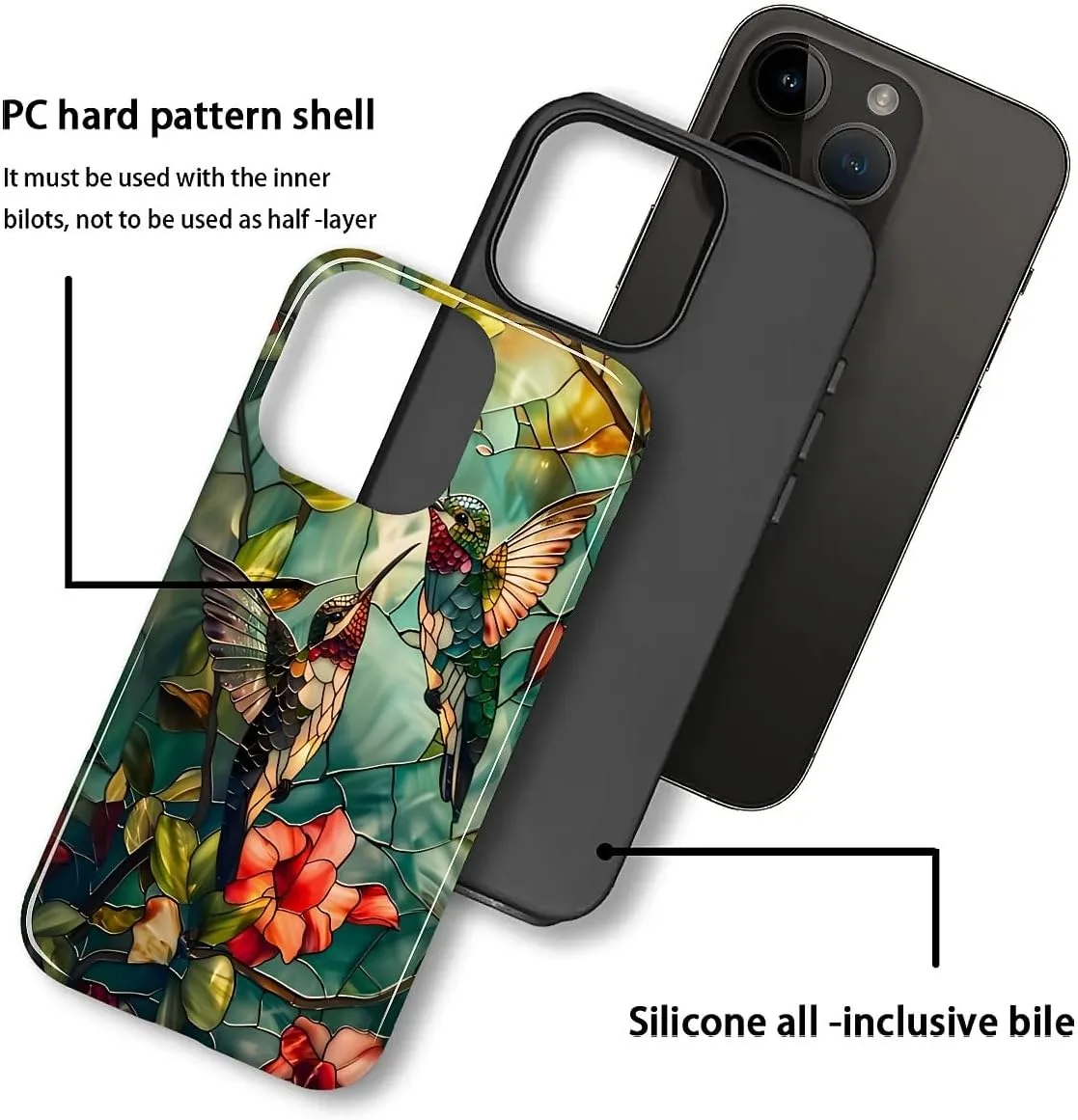 DAIZAG Case for iPhone 11 Pro,Mixed 2 Layer Design Shockproof Soft TPU Ddouble Protection Phone Case for iPhone 11 Pro-Gorgeous Hummingbird