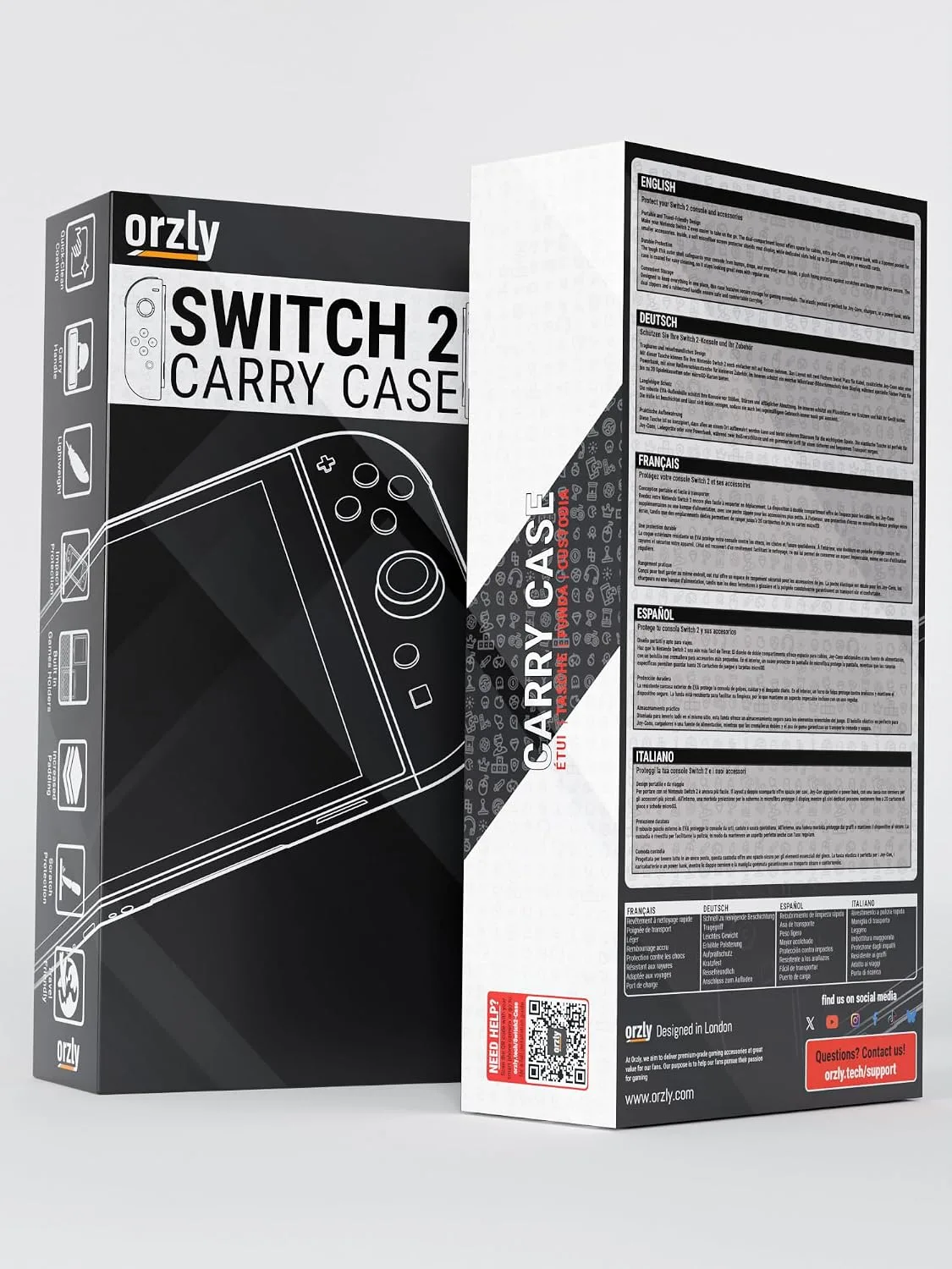 Orzly Case Compatible with Switch 2 – Protective Travel Carry Case with Screen Padding, Game Card & microSD Slots, Zipped & Open Pockets for Accessories – 7.9" Gift Boxed