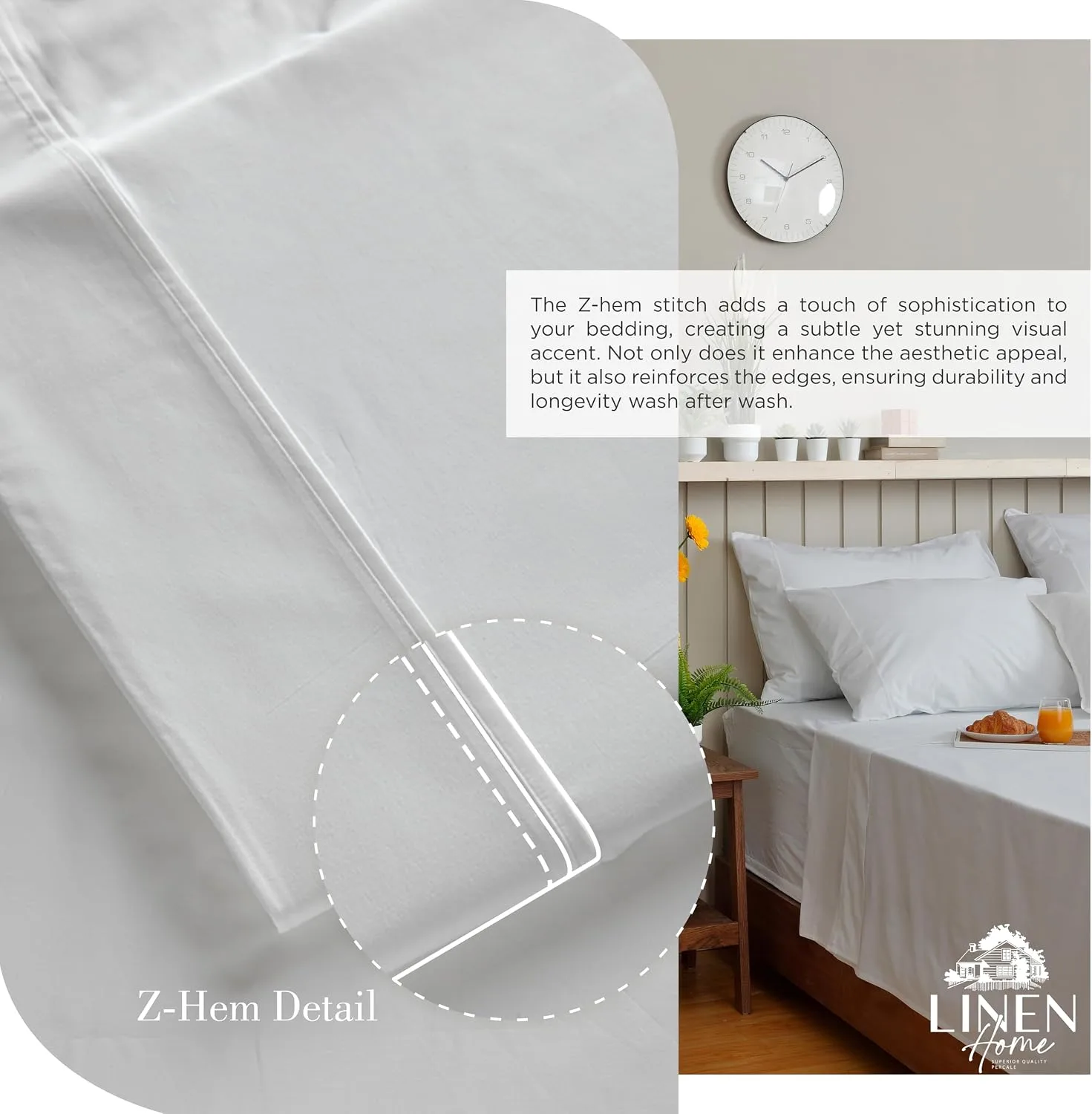 Linen Home 3 Piece Twin Size 100% Cotton Percale Sheet Set, Dove Grey