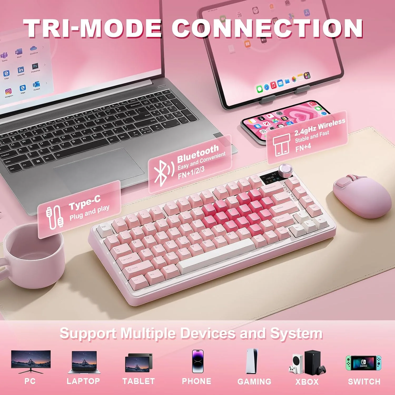 YUNZII B75 PRO MAX 75% Mechanical Keyboard (Pink Heart, Milk Switch)