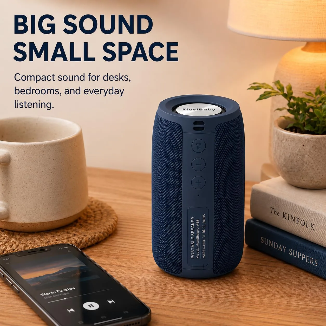 Musibaby M68 Bluetooth Speaker, 12W, IPX5, 24H Playtime, Dark Blue