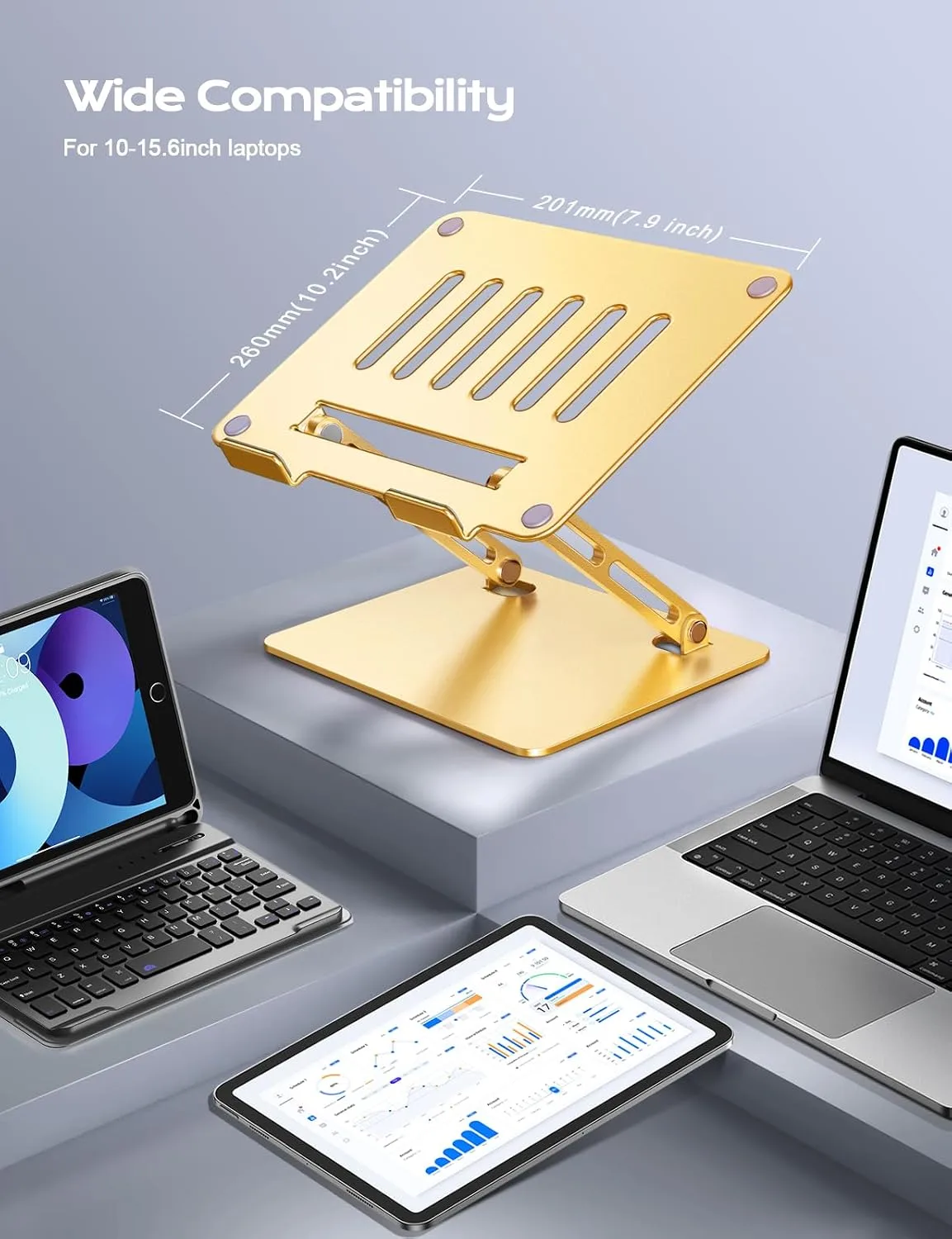 LOXP Aluminum Laptop Stand, Adjustable Laptop Stand for Desk Portable -Gold