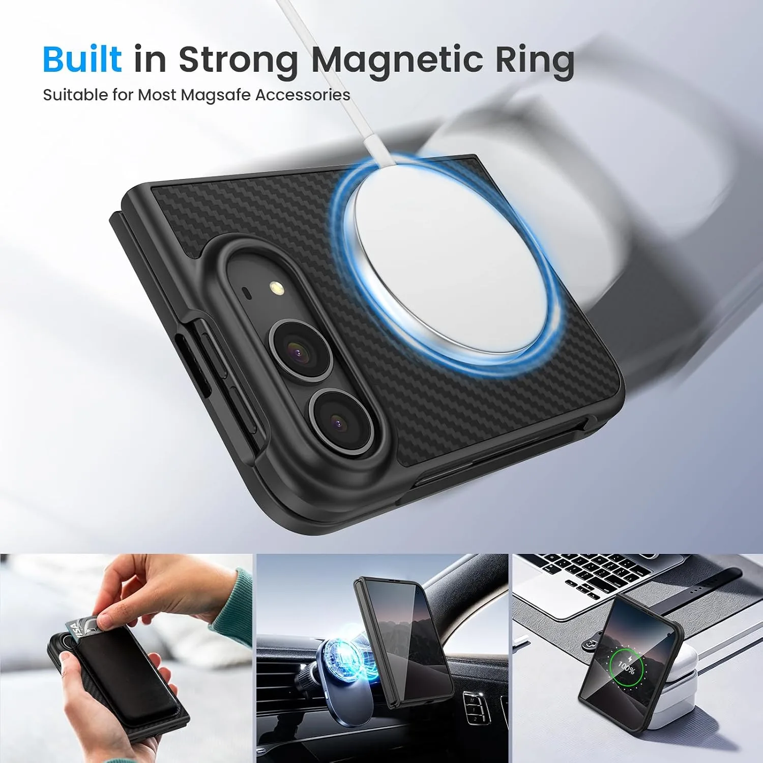 Ruky for iPhone Duo Magnetic Case with Screen Protector, Carbon Fiber