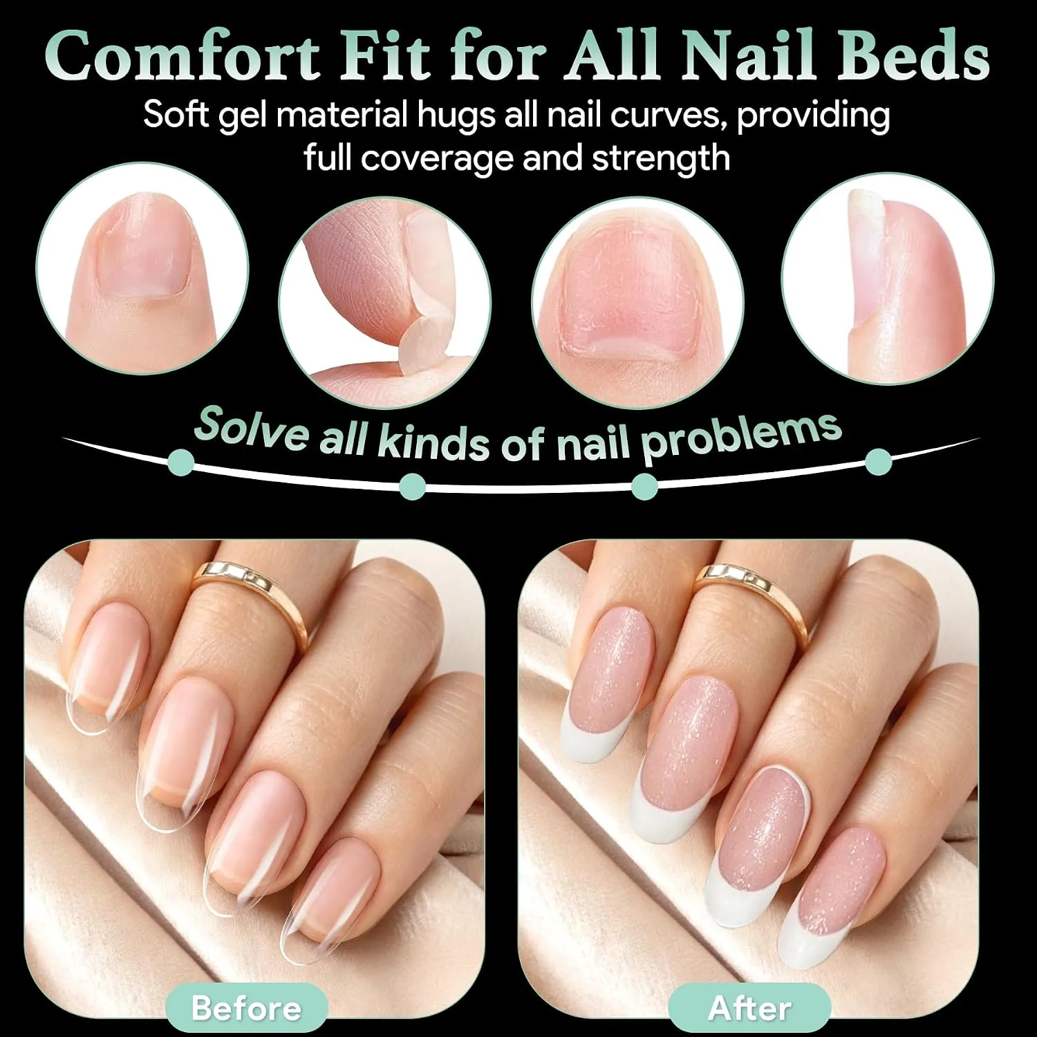 Leykosh Medium Round Nail Tips, 15 Sizes 330 PCS Clear Gel Tips