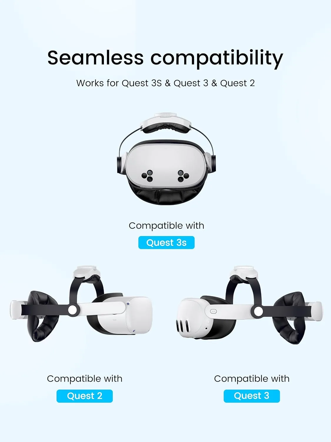 Kawaye for Meta Quest 3S/Quest 2/Quest 3 Head Strap with 10000mAh Hot-Swap Battery Pack, Double Knobs Adjustable VR Headset Strap with Two Large Support Pad Enhanced Support, Reduce Pressure