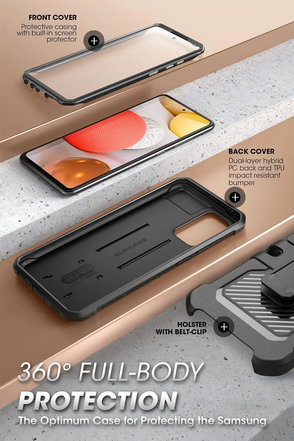 SUPCASE for Samsung Galaxy A53 5G Case with Screen Protector, Black