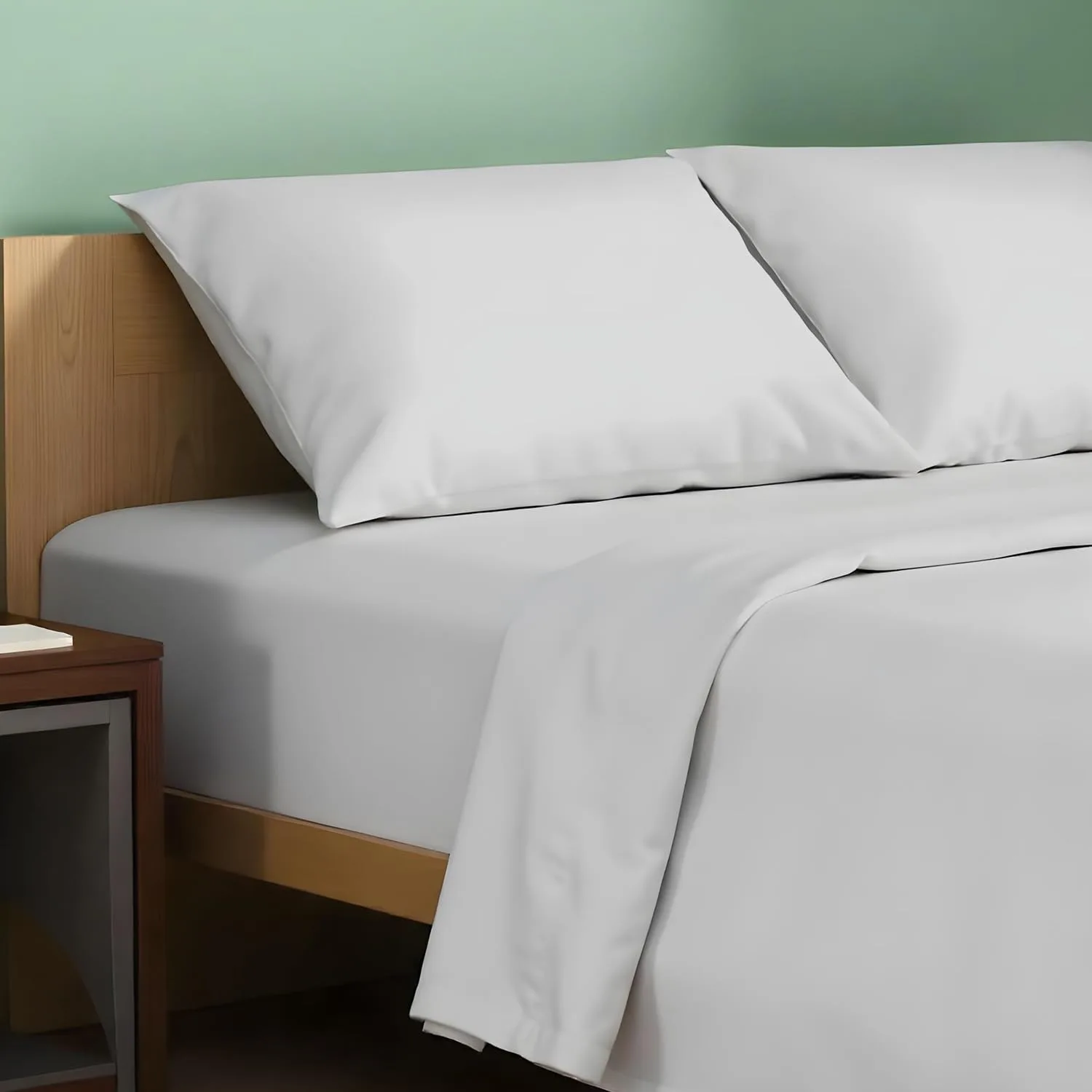 TEXAS LINEN CO. 100% Organic Cotton Sheets King Size - 4 PC Organic Cotton Percale Sheets King Set (Light Grey), Soft, Cooling & Breathable Bedsheets, 16" Deep Pocket Hotel Bedding - GOTS Certified