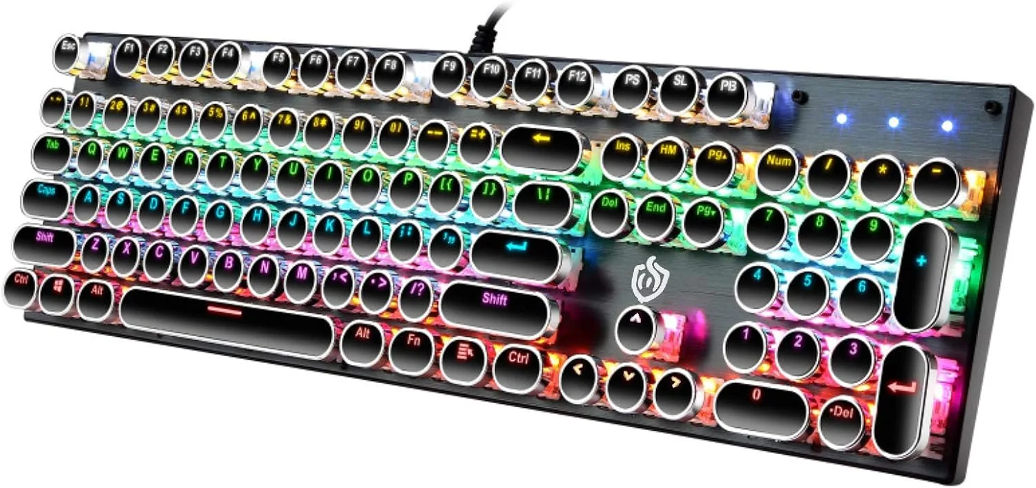 Teclado Gamer Mecánico Yscp HJK900 Retro con Switch Azul y Retroiluminación RGB 104 Teclas Cableado Negro