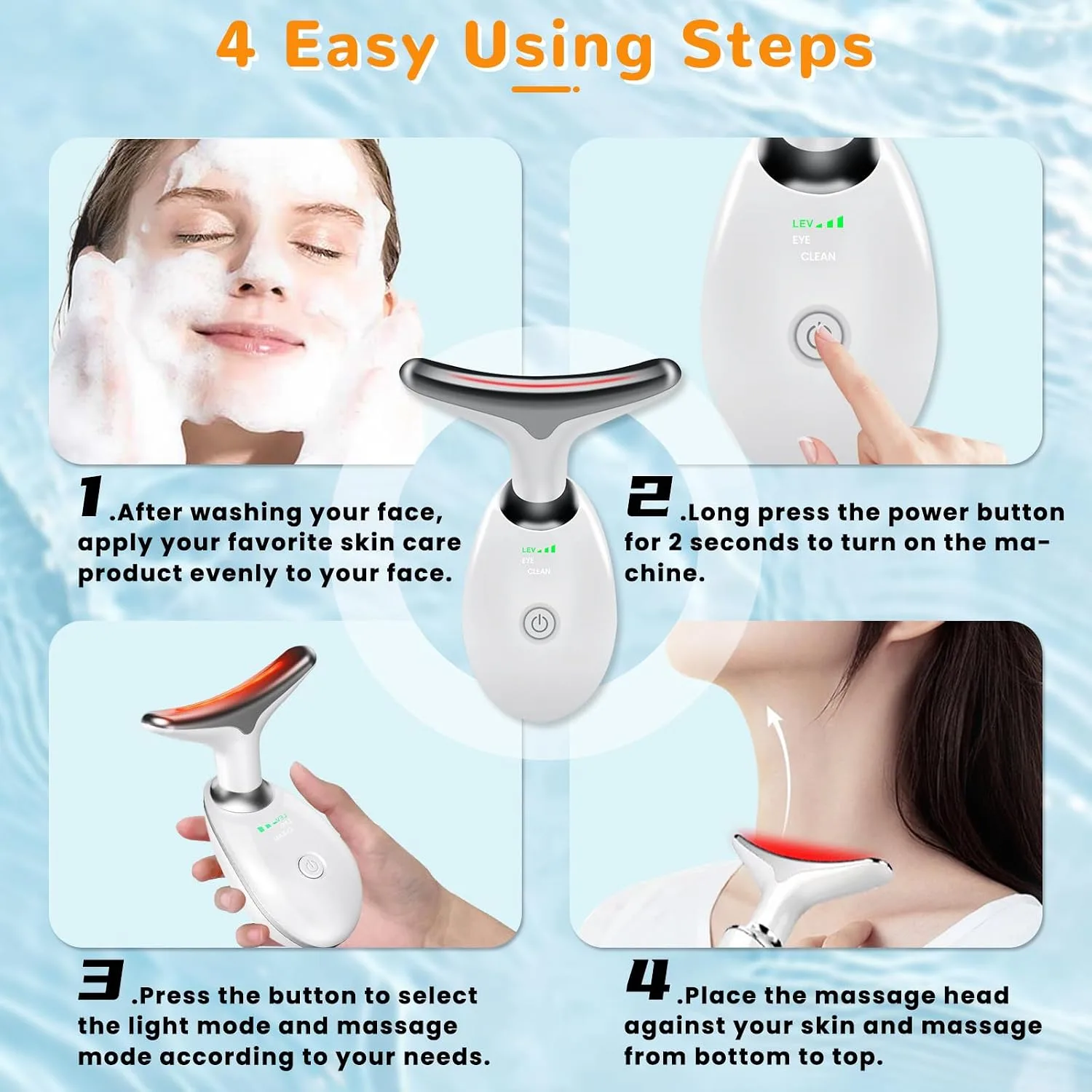 Facial Beauty Device, Face Massager Tool for Skin Care, Based on Triple Action LED, Thermal, and Vibration, Red and Blue LED Light, 7 Color Led Face and Neck Massager for Home Use (Glossy White)