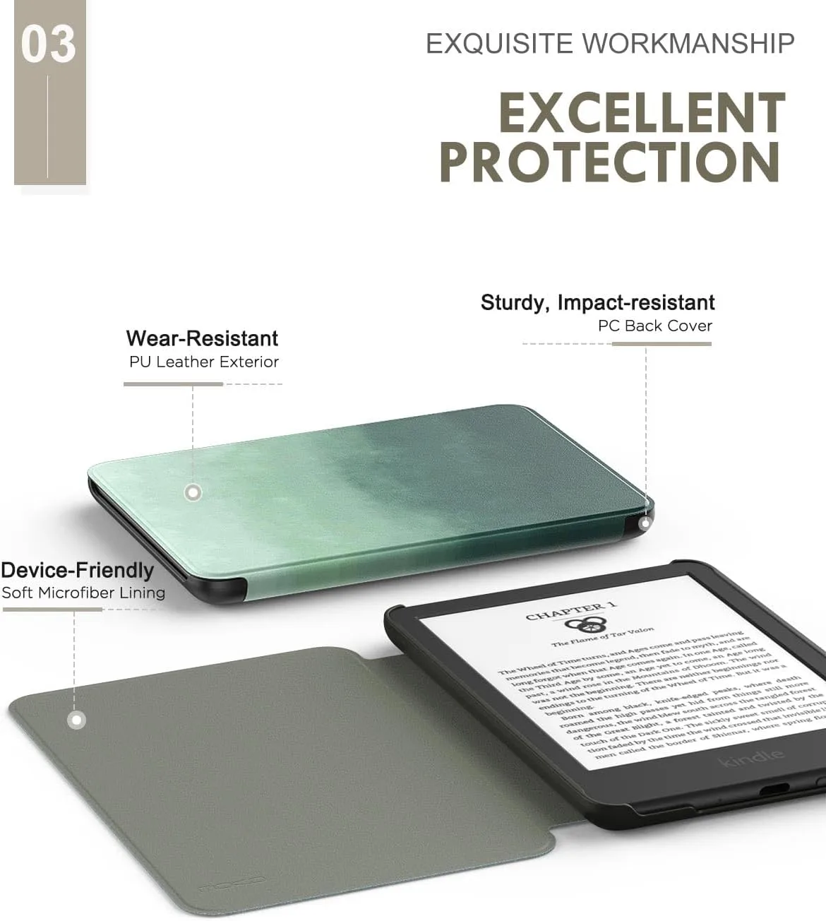 MoKo Case for 6" Amazon Kindle Basic 11th Gen 2024/2022, Pine Green