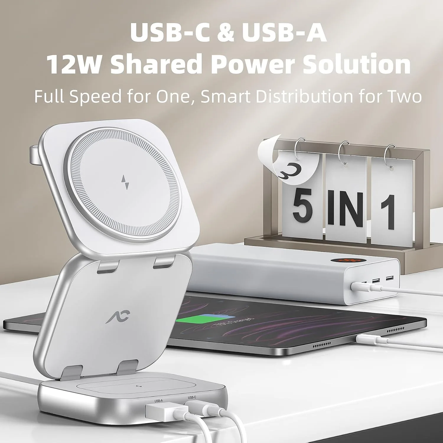 AC ISLAND 5-in-1 Wireless Charger for MagSafe，35W Travel Charging Station