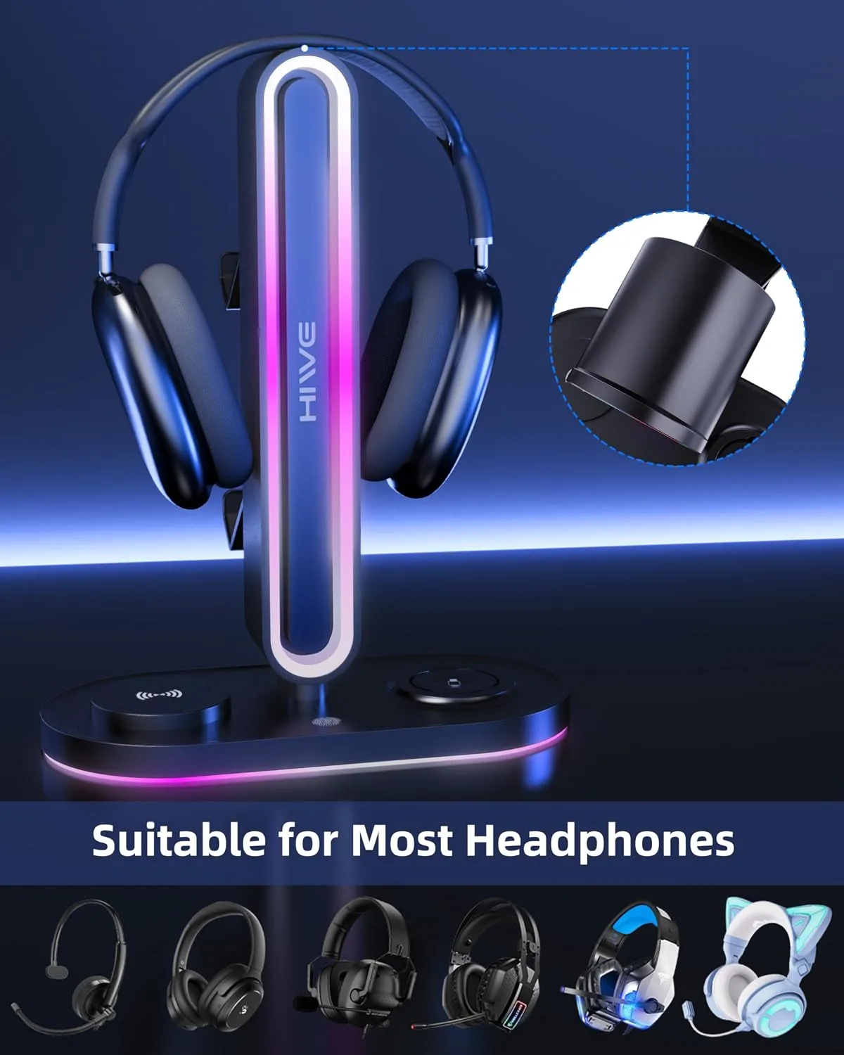 Headphone Stand, Dual Controller Holder, MagSafe Charger for iPhone/iWatch