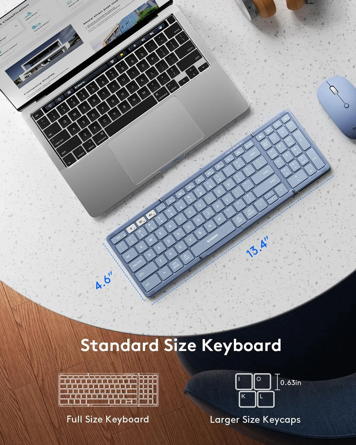 Foldable Keyboard and Mouse, Samsers Folding Bluetooth Keyboard Combo, 2.4G + BT5.0 x 2, Full-Size Portable Travel Keyboard & Rechargeable Wireless Mouse for Windows Android iOS Mac OS, Young Blue