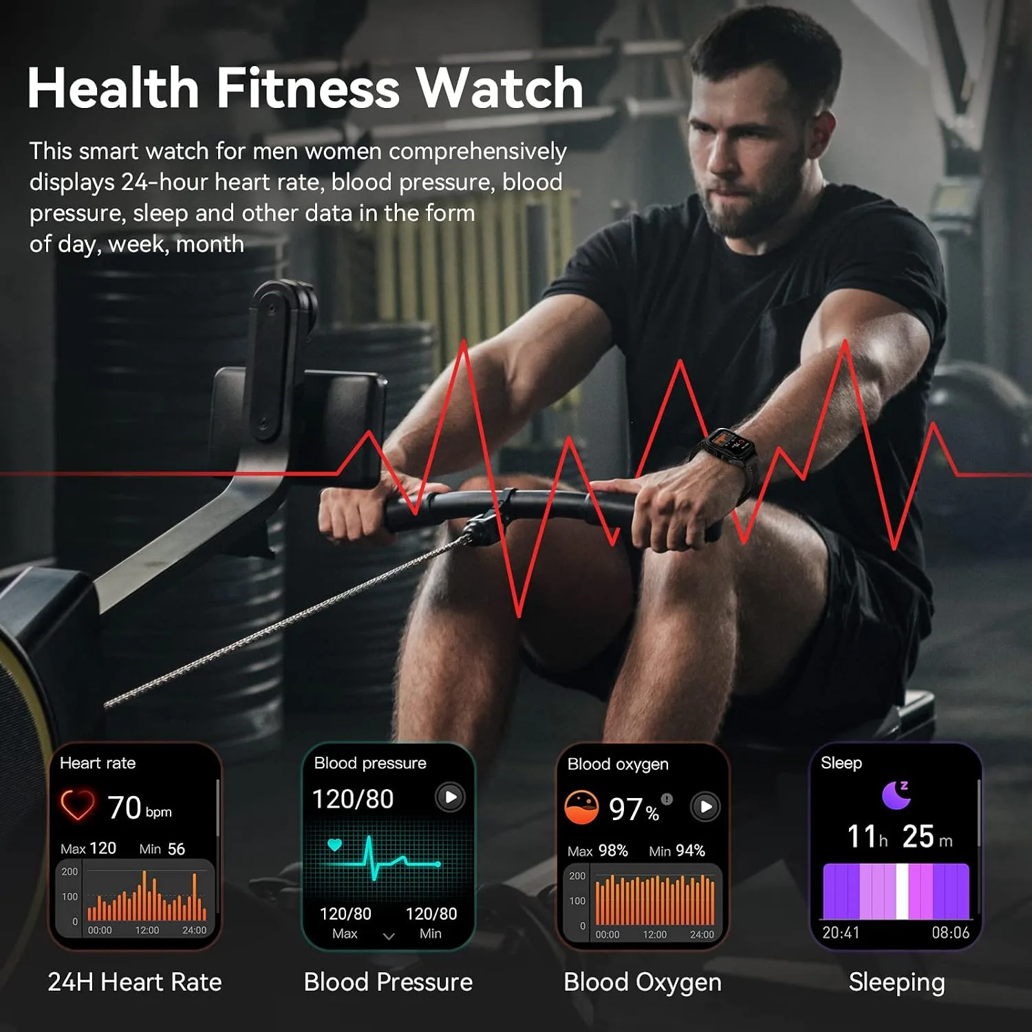 AMAZTIM M2 Smart Watch, 5 ATM & IP69K Waterproof, Extra-Long Battery Life