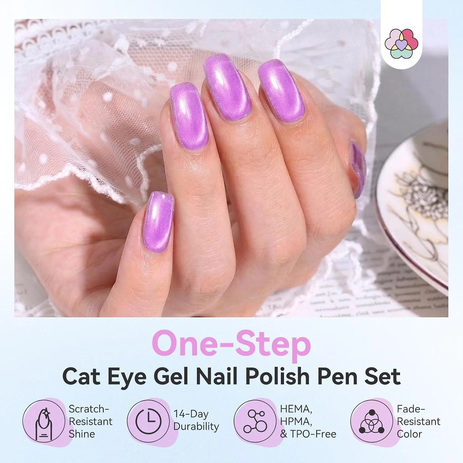 SAVILAND One Step Gel Nail Polish Pen Set, 6 Colors Cat Eye Green Yellow