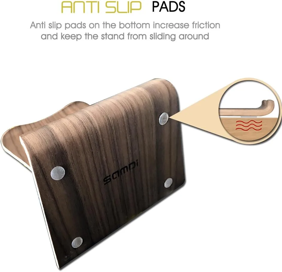 SAMDI Wood Tablet Stand, Wooden iPad Holder: Desktop Stand Holder Dock for new iPad 2017 Pro 9.7, 10.5, Air mini 2 3 4, Kindle, Nexus, Accessories, Tab, E-reader, other Tablets(4-13 inch)-Black Walnut