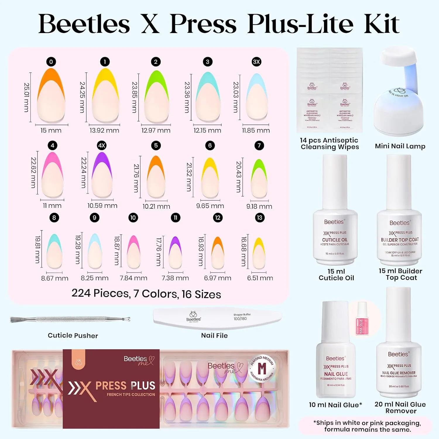 Beetles Press On Nails Kit - Medium Almond French Tip Nails Kit, 224 Pcs