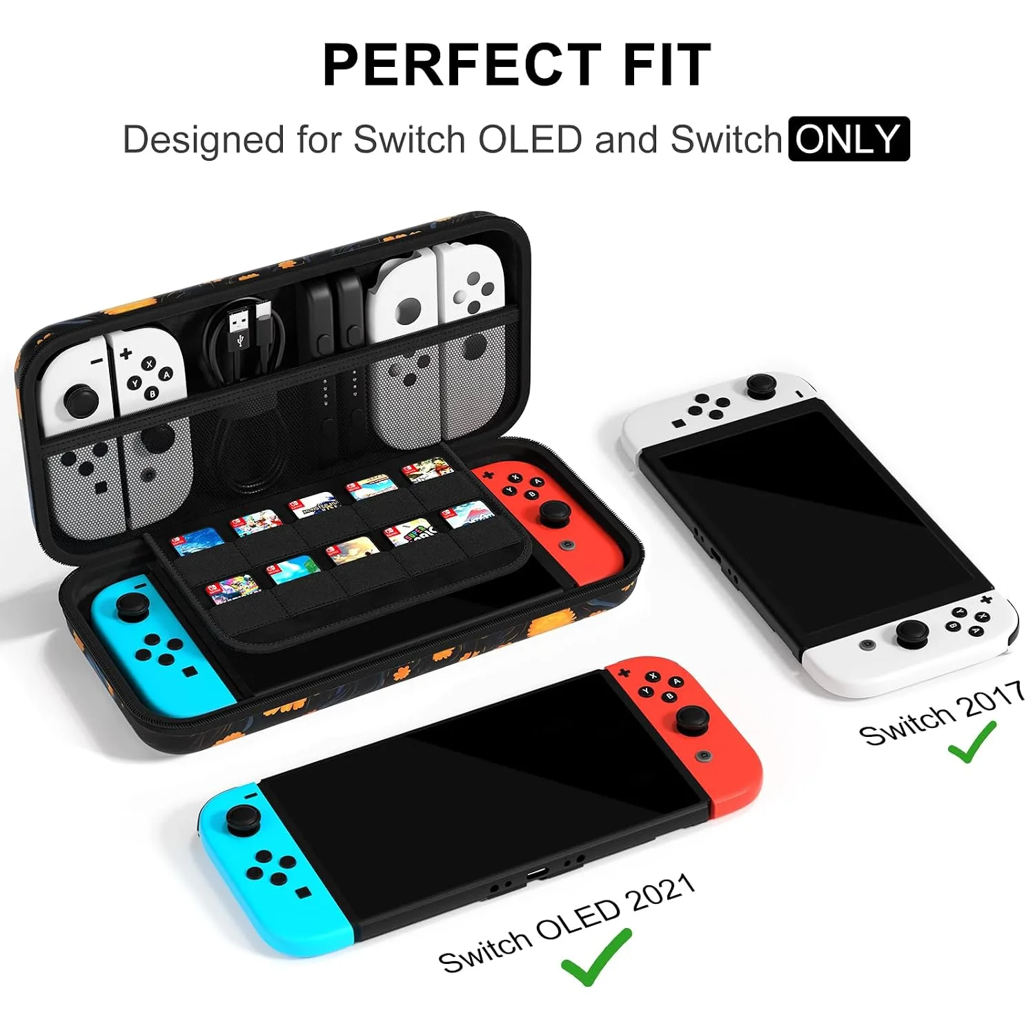 NPOOYI Carrying Case for Nintendo Switch OLED 2021/2017, Hard Shell Cover