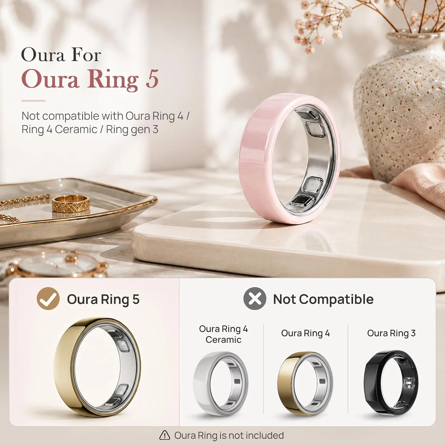 4 Pack Ceramic-Look TPU Ring Cover Compatible with Oura Ring 5