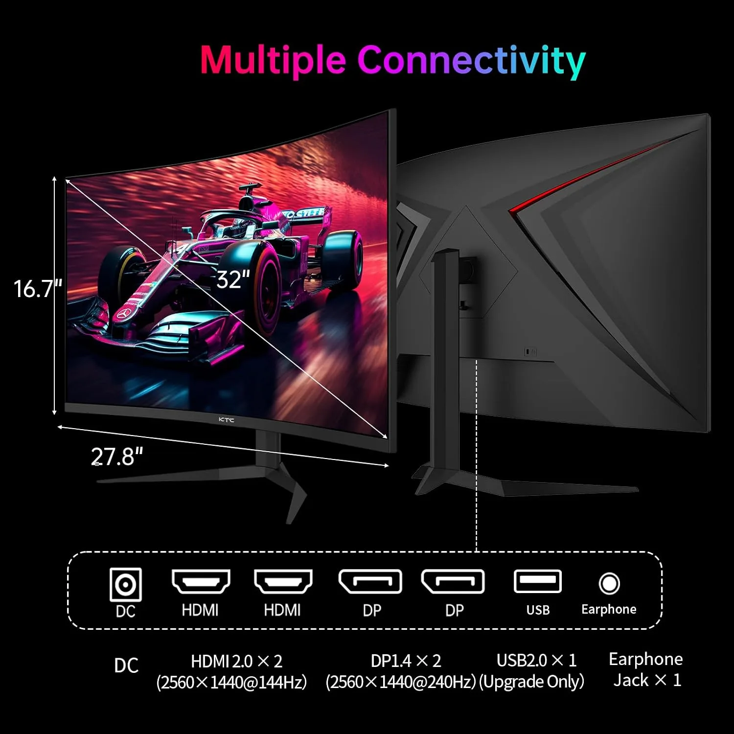 KTC 32 Inch 240Hz Curved Gaming Monitor, 2K 1440P Computer PC Monitor 1000R