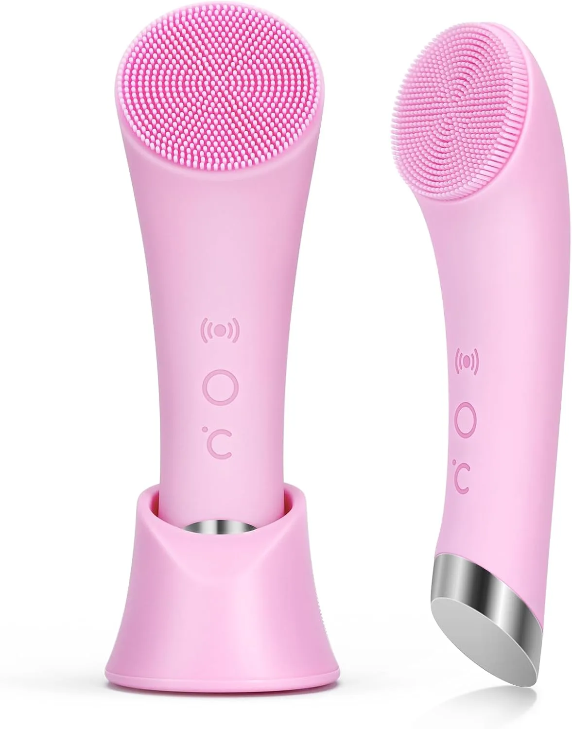 PRITECH Silicone Face Scrubber, Rechargeable Facial Cleansing Brush with Heat Massage End, Vibrating Exfoliator Scrubber for Deep Cleaning, Waterproof Face Brush for Women and Men (Green)