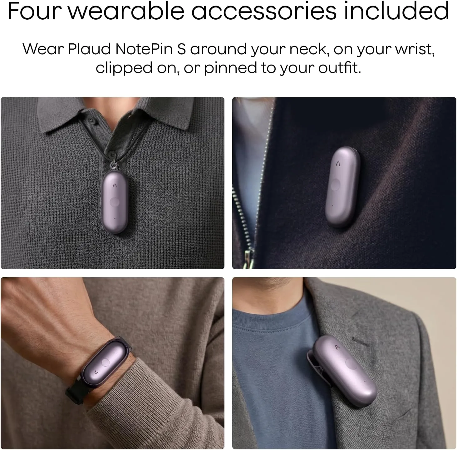Plaud NotePin S Wearable AI Voice Recorder, Transcribe & Summarize, Purple
