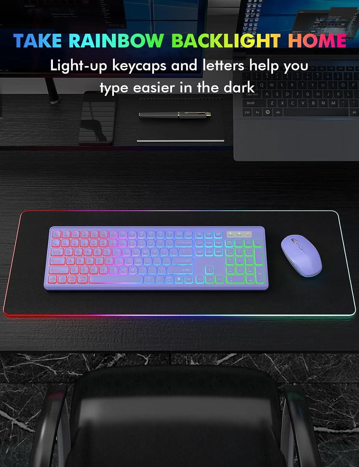 Wireless Keyboard and Mouse Combo with RGB Backlit, Rechargeable