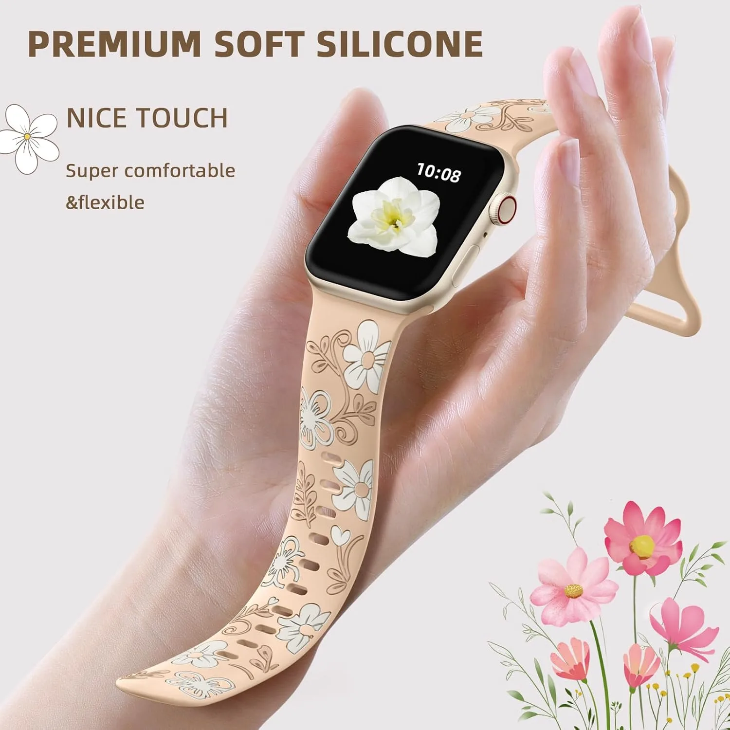Witzon Floral Silicone Band Compatible with Apple Watch Bands For Women