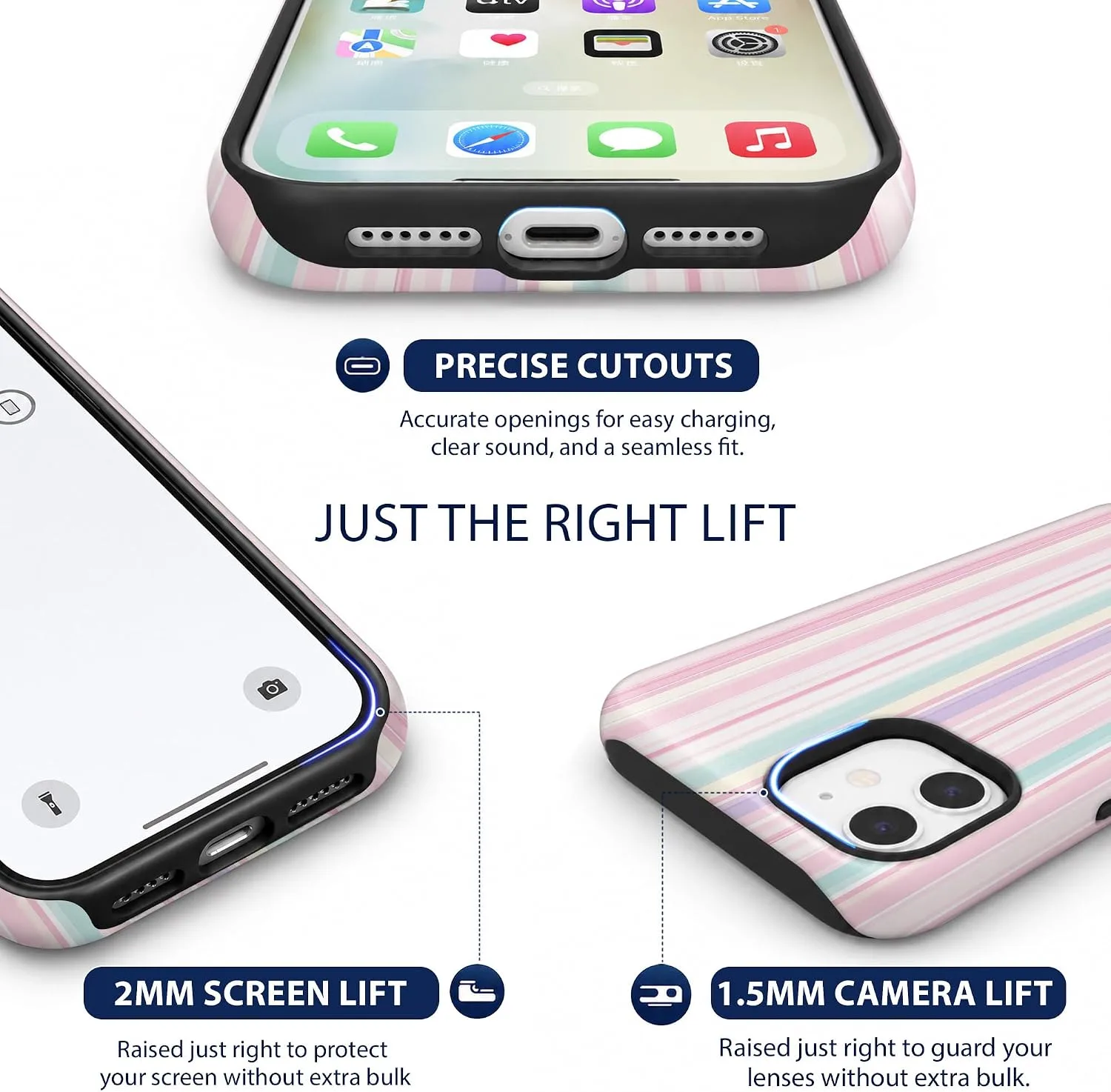 Magnetic for iPhone 11 Phone Case, Cute Trendy Pastel Pink Striped