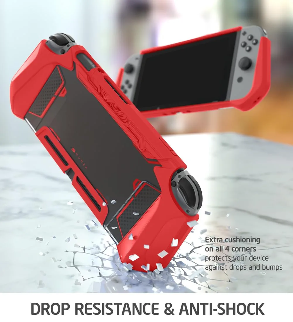 Mumba Dockable Case for Nintendo Switch (2017 Release), [Blade Series] TPU Grip Protective Cover Case Compatible with Nintendo Switch Console and Joy-Con Controller (Red)