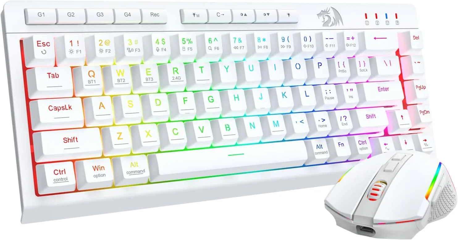 Kit de teclado y mouse inalámbrico Redragon S157W-PRO blanco 60% portátil