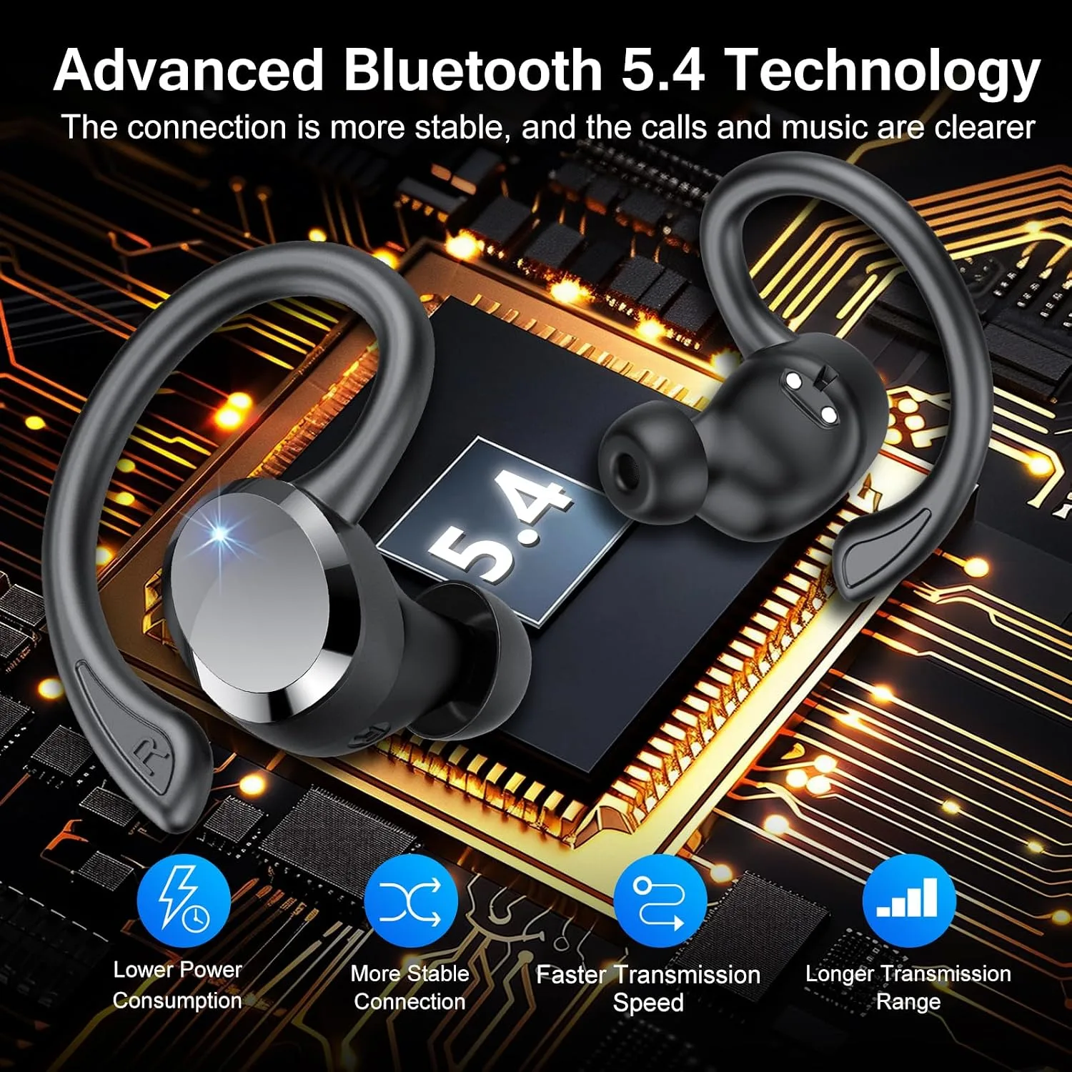 Wireless Earbuds, 2026 Bluetooth 5.4 Headphones HiFi Stereo, Bluetooth Earbuds with ENC Noise Cancelling Mic, IP7 Waterproof in Ear Earphones, 68H Dual LED Display Ear buds for Workout Sports