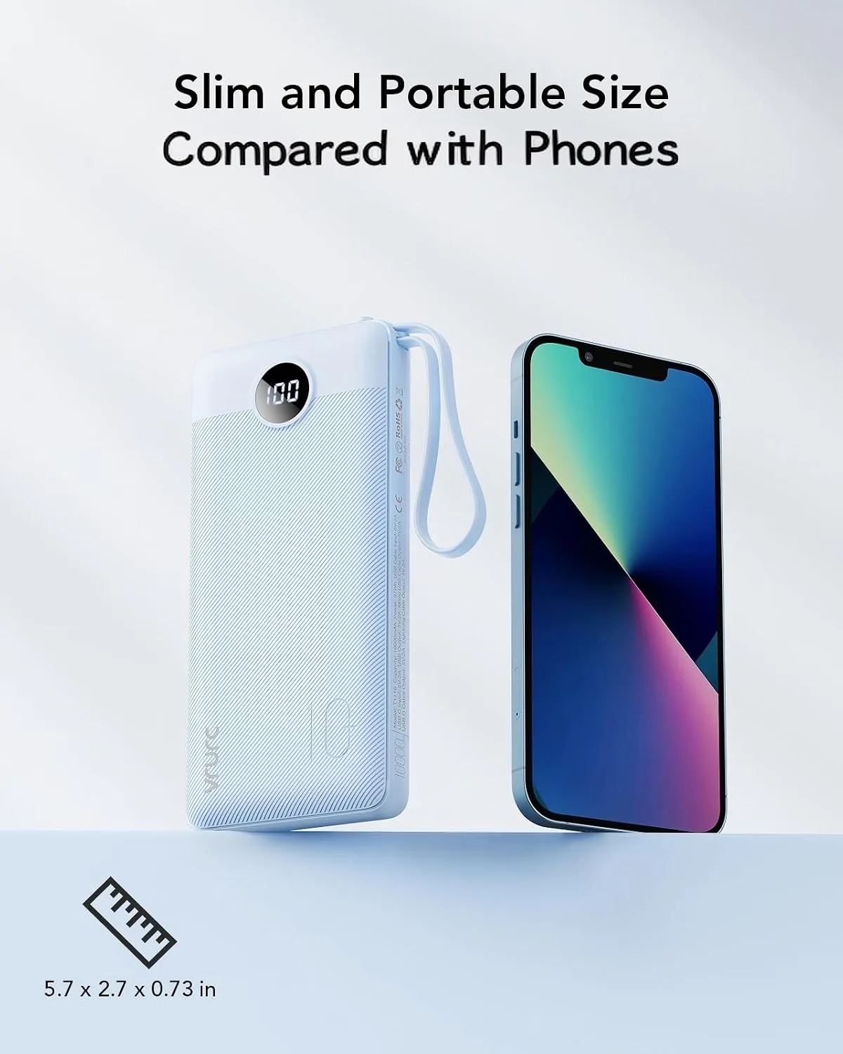 VRURC Portable Phone Charger, Built in 4 Cables USB C Power Bank 10000mAh