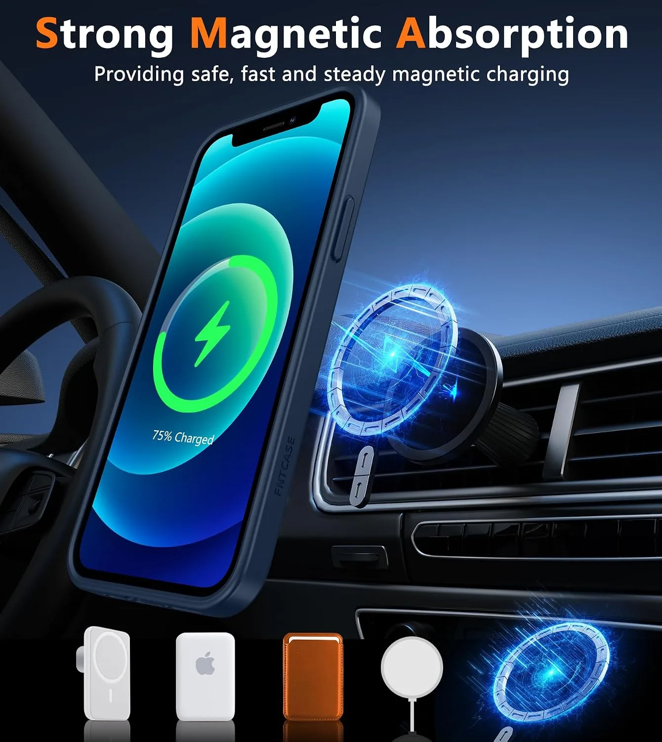 FNTCASE for iPhone 12 / iPhone 12 Pro Case Fit for MagSafe Blue