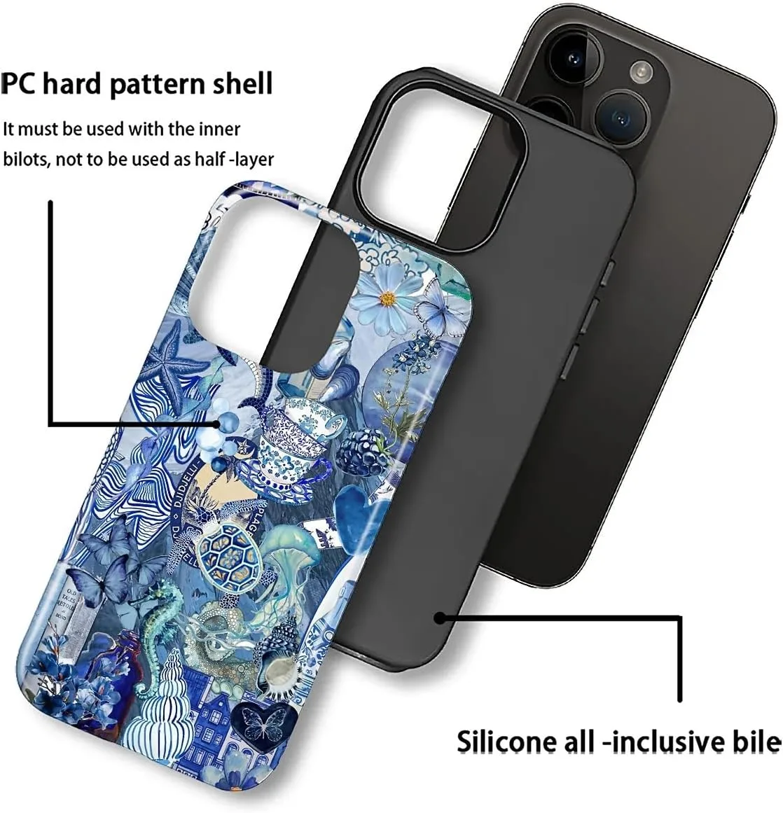 DAIZAG Case for iPhone 16 Pro,Mixed 2 Layer Design Shockproof Soft TPU Ddouble Protection Phone Case for iPhone 16 Pro-Blue Book Sea Life World