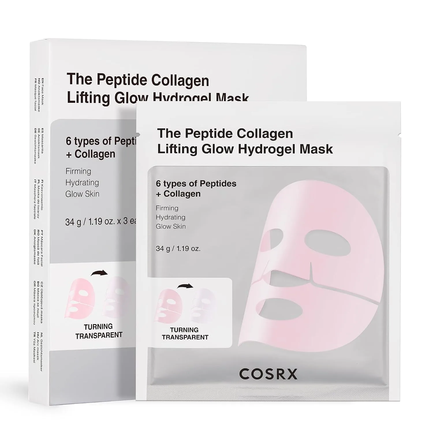 COSRX Pink Peptides Collagen Lifting Glow Hydrogel Face Masks 3 EA