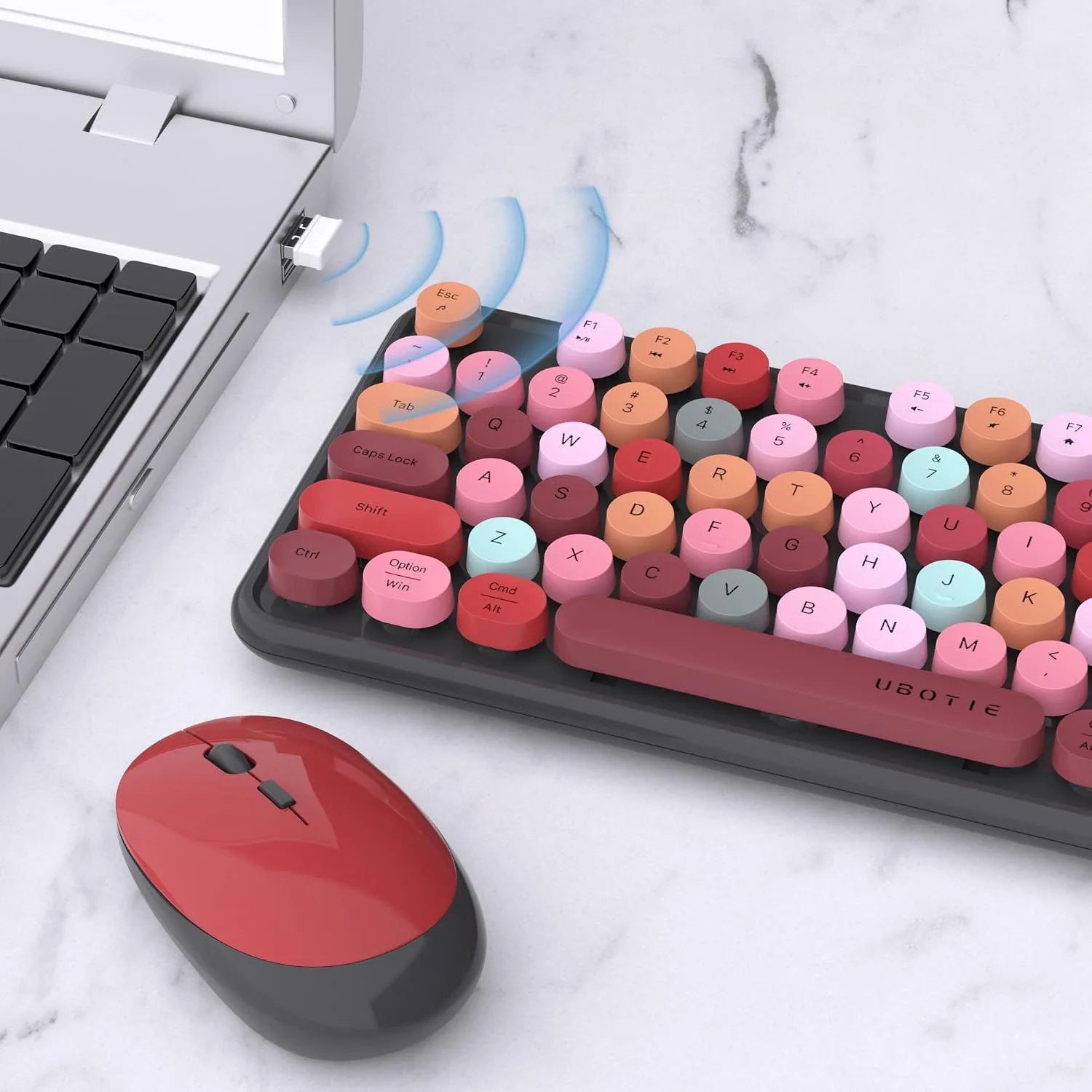UBOTIE Colorful Wireless Keyboard and Mouse Combo (Black-Colorful)