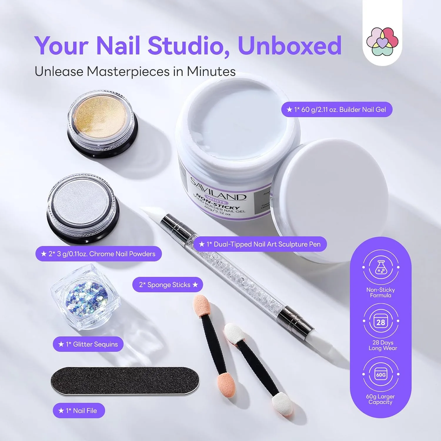 SAVILAND 60 g Solid Builder Nail Gel Kit Non Sticky, White