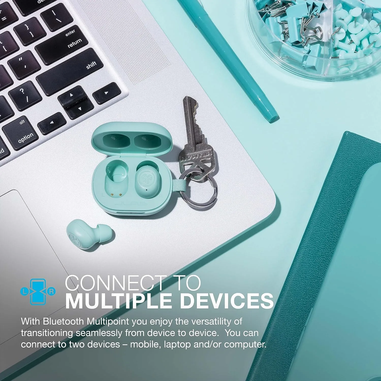 JLab JBuds Mini True Wireless Earbuds, Bluetooth Multipoint, Mint