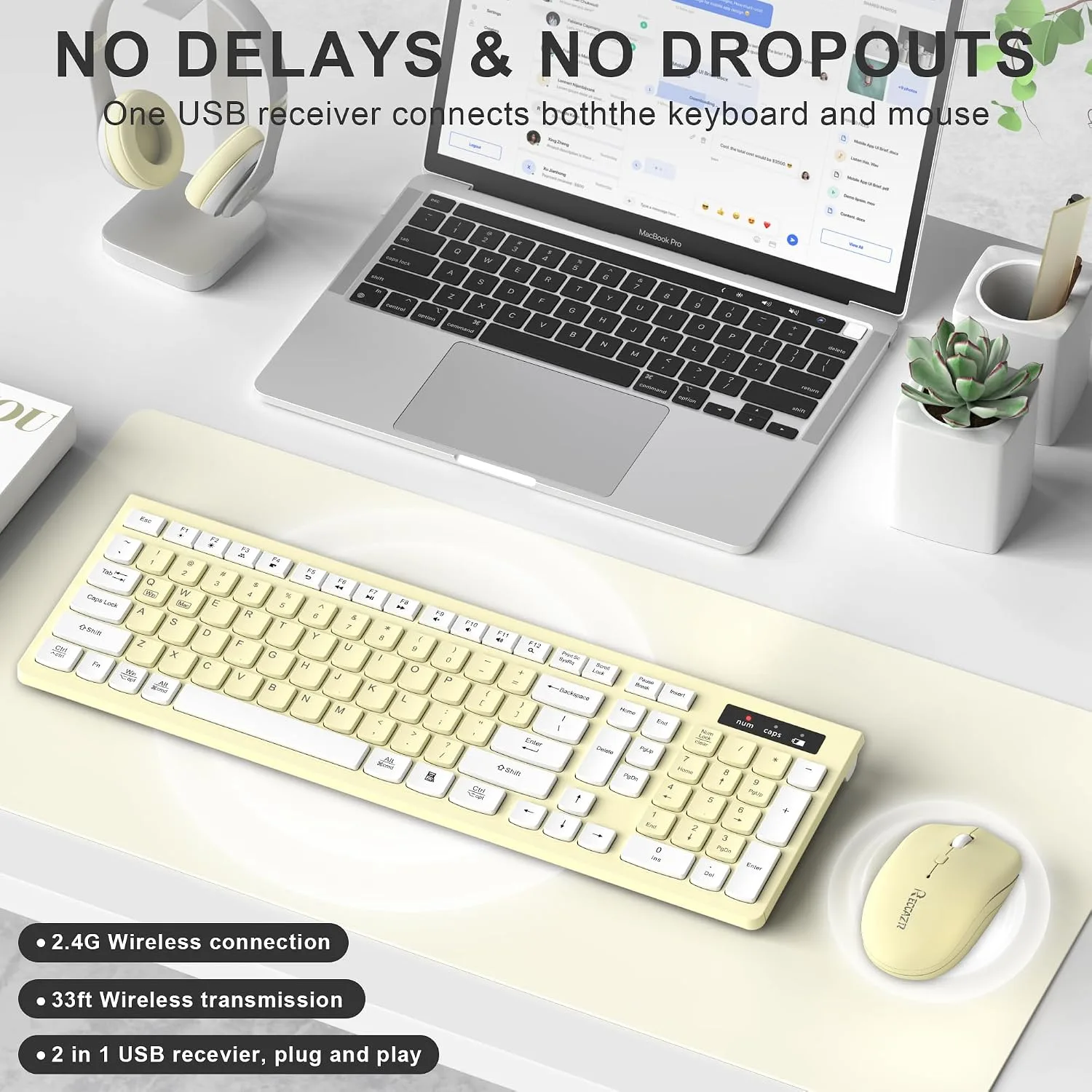 Wireless Keyboard and Mouse Combo Silent for Office and Home(Canary Yellow)