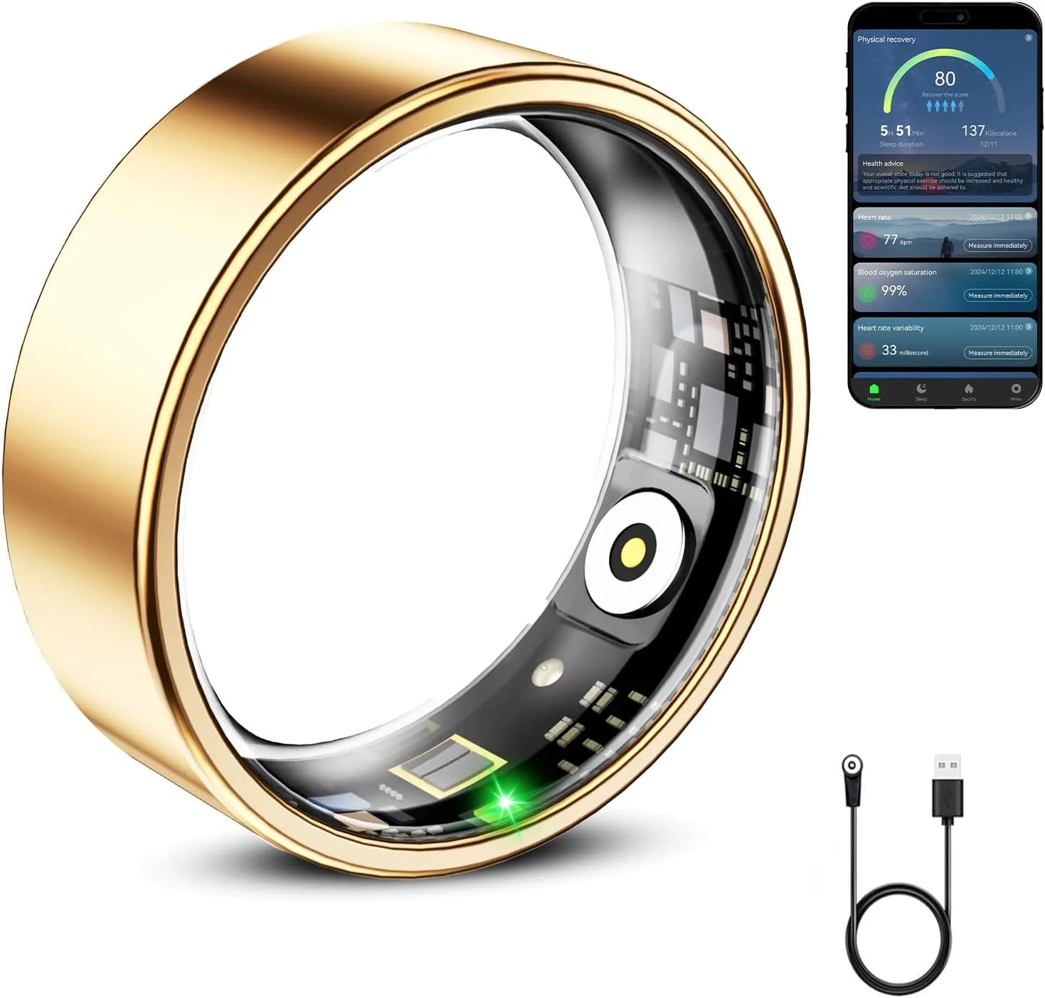Mirlray Smart Ring for Women & Men, Smart Ring Health Tracker, Blood Oxygen & Heart Rate Monitor, Long Lasting Battery Sleep Ring, Waterproof Fitness Ring (R02C, Rose Gold, 7)