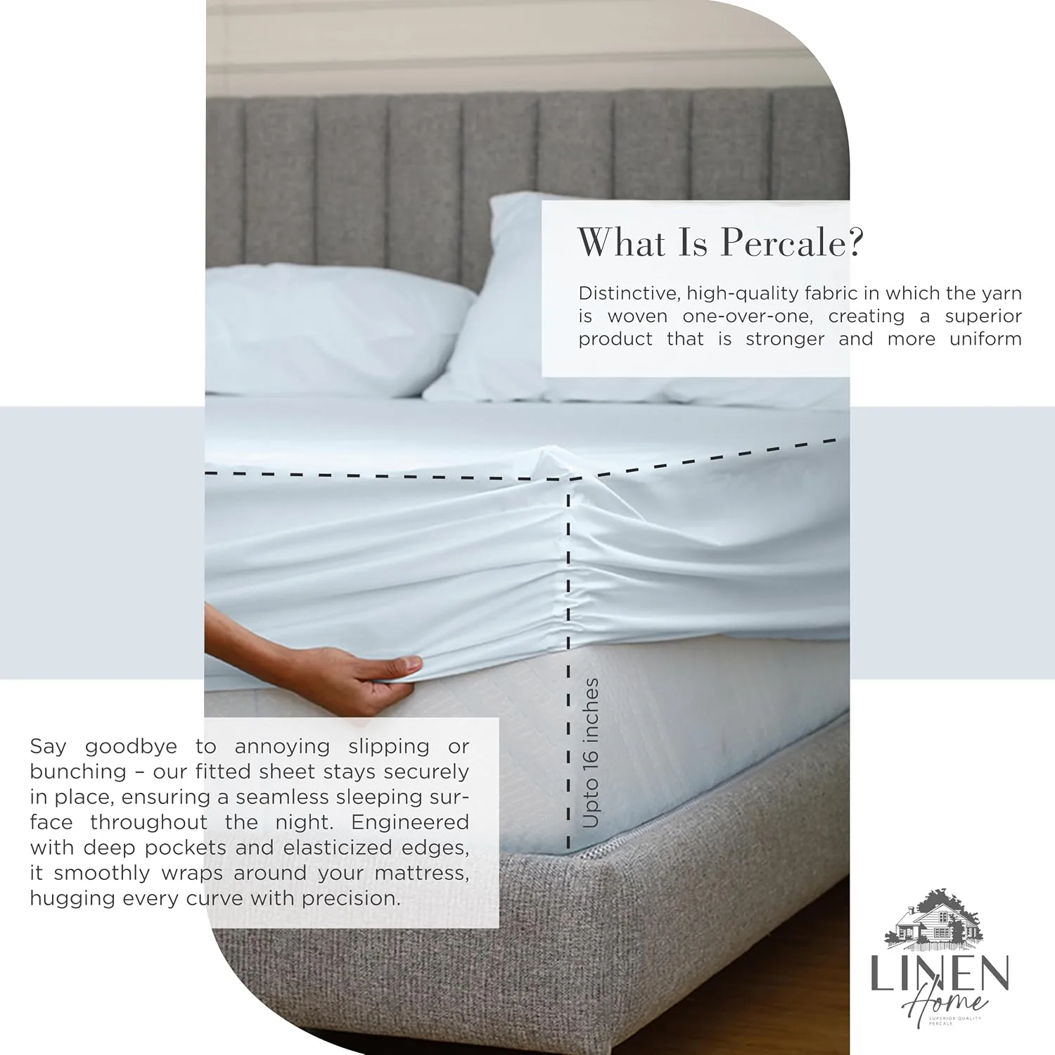 Linen Home 100% Cotton Percale King Sheets 4Pc Cooling Set - Blue Duck Egg