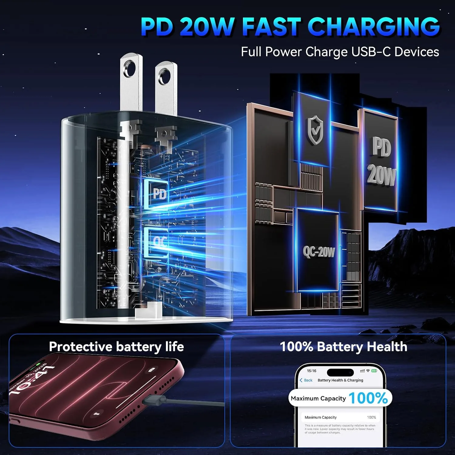 iPhone 18 17 16 Pro Max Charger Fast Charging, 20W iPhone Duo USB C Charger