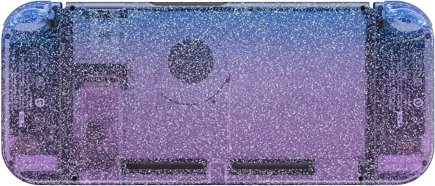 eXtremeRate DIY Replacement Shell Buttons for Nintendo Switch, Custom Back Plate for Switch Console, Housing with Colorful Buttons for Joycon Handheld - Glitter Gradient Translucent Bluebell