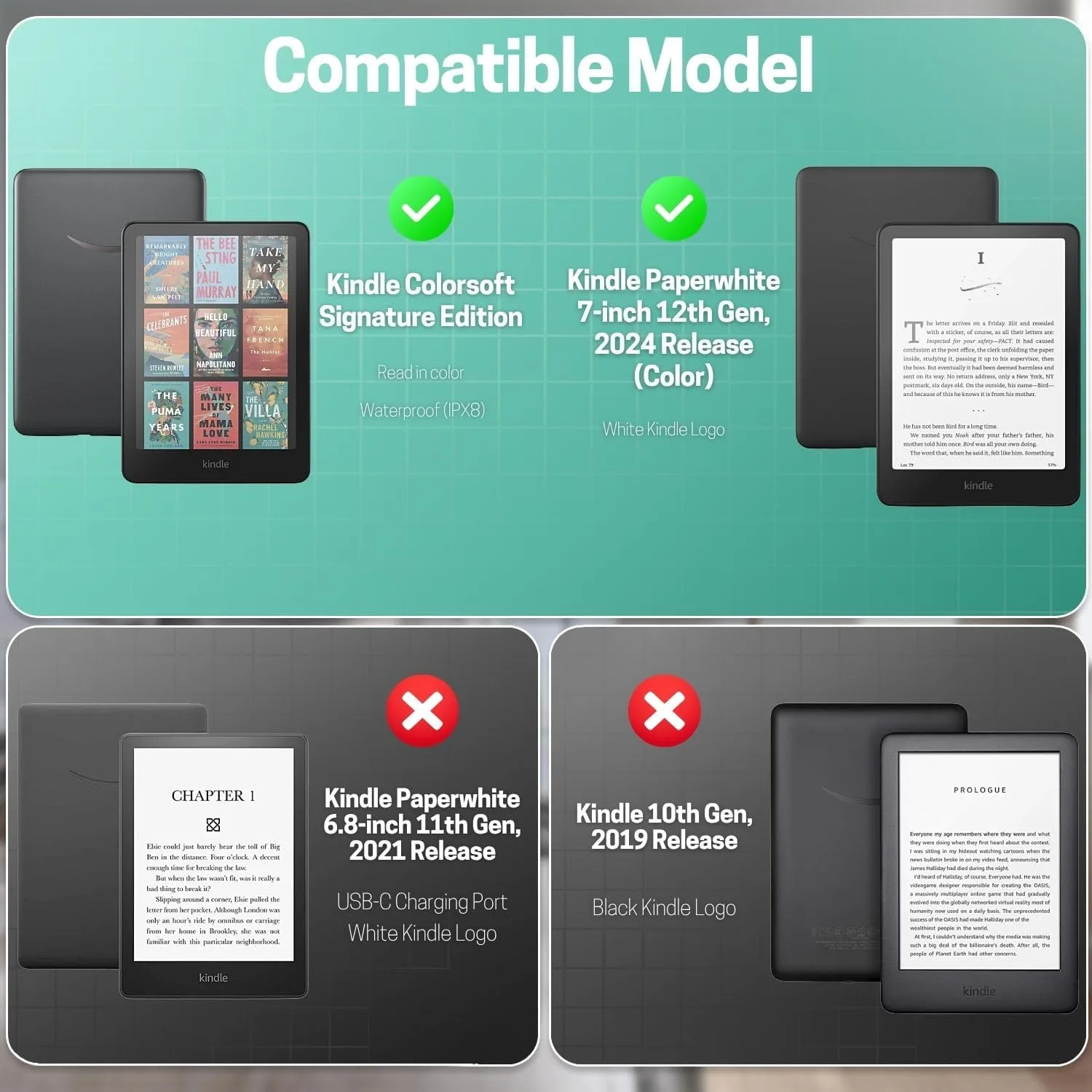 TNP Kindle Paperwhite 12th Gen Case, Colorsoft 7-Inch Cover, Agave Green