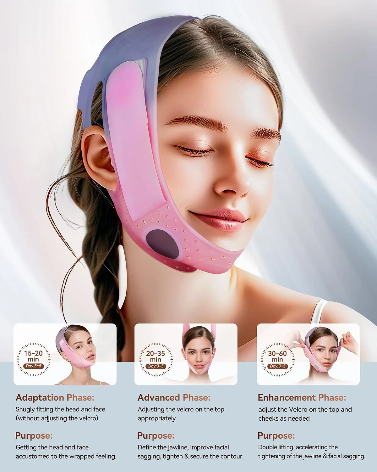 V-Line Sculpting Face Mask – Silicone Chin Strap for Jawline Tightening (Rose purple)