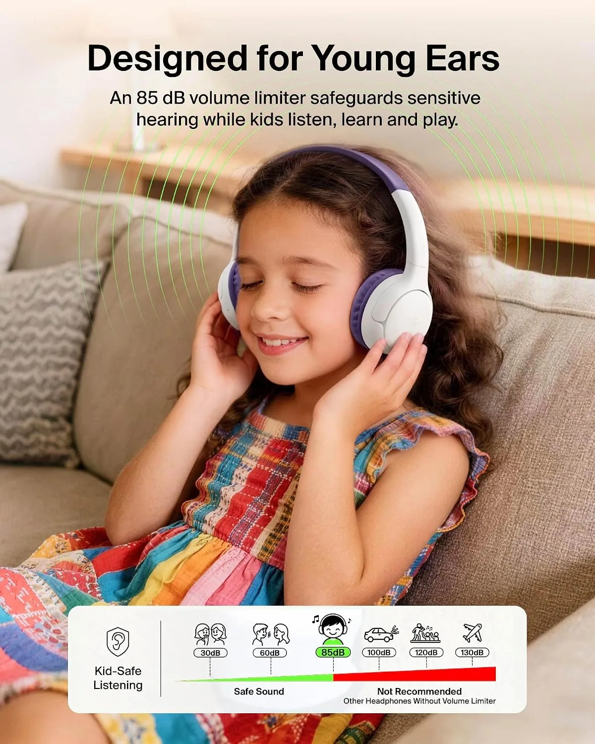 Belkin SoundForm Mini 2 Kids Headphones, Wireless & Wired, 55H Playtime