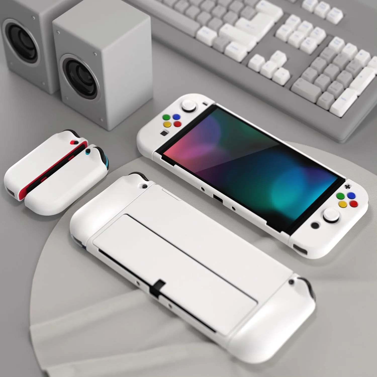 PlayVital AlterGrips Protective Slim Case for Nintendo Switch OLED, Ergonomic Grip Cover for Joycon, Dockable Hard Shell for Switch OLED w/Thumb Grip Caps & Button Caps