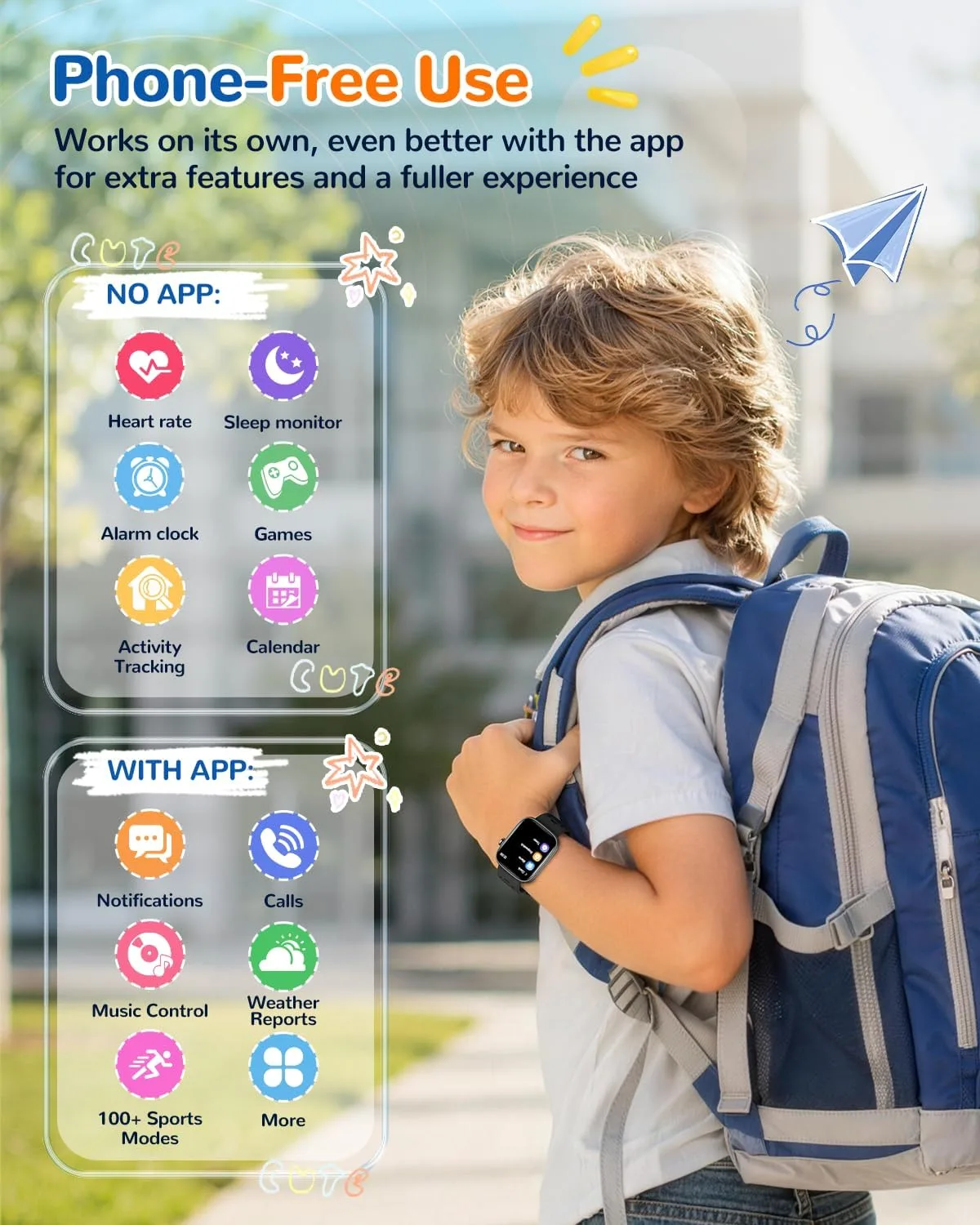 Smart Watch for Kids No Phone Need, Fitness Tracker Watch Puzzle Game 2Band