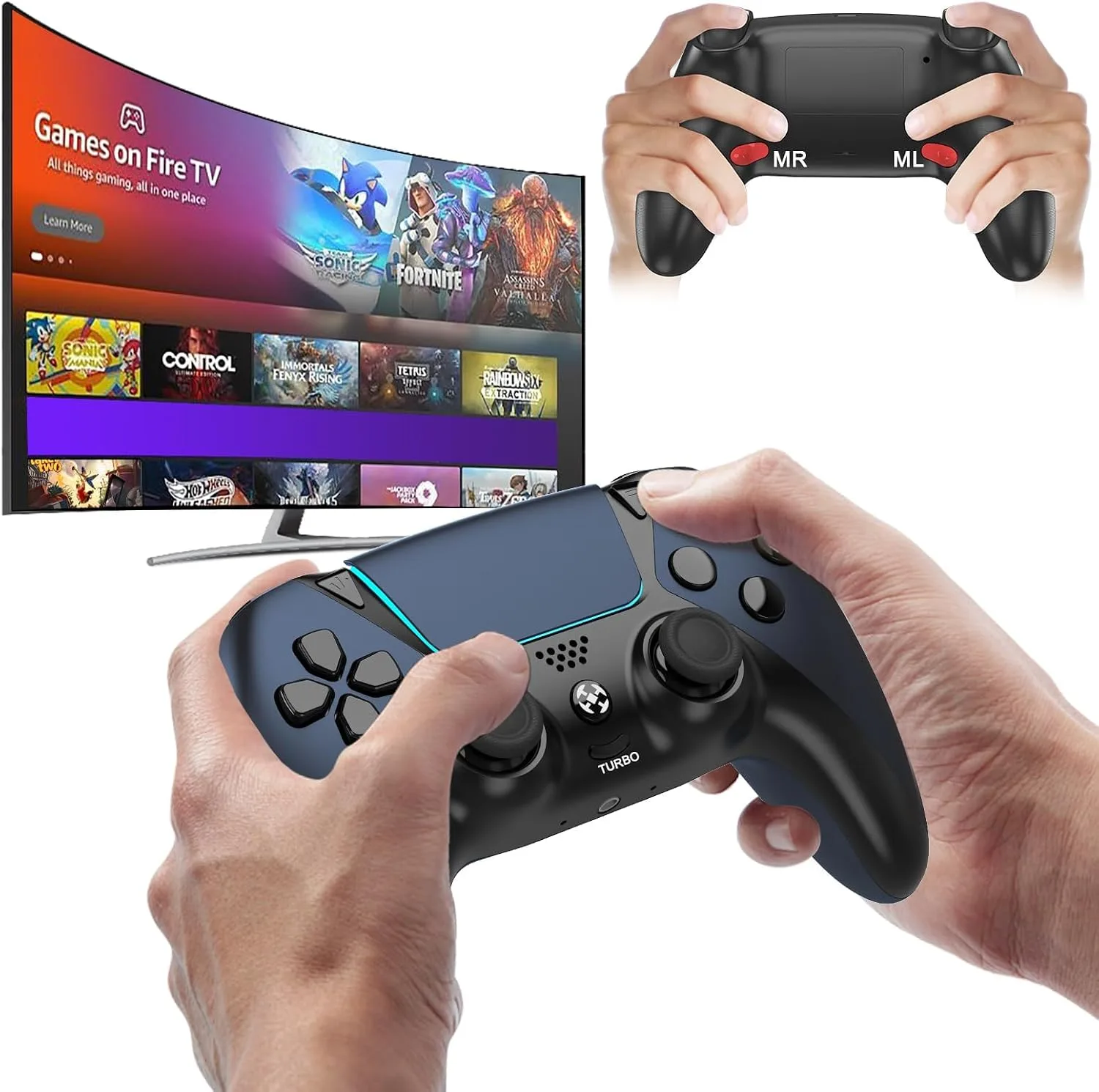 Enstixsm Upgraded for Luna Controller with Back Paddles,Turbo,Wireless Fire TV Game Controllers for PC,GeForce NOW,Firestick,Replacement for Luna Gamepad with ALPS Joystick,No Drift Stick, Blue